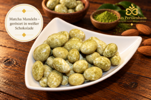 Matcha Mandeln – geröstete Mandeln in weißer Schokolade 25 Matcha Mandeln In Weißer Schokolade