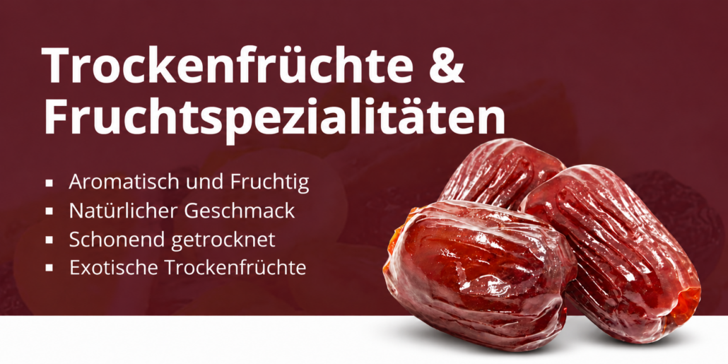 Trockenfruechte im eleganten Burgunder Banner
